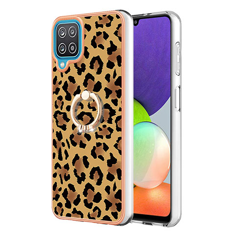 Coque Silicone Motif Fantaisie Souple Couleur Unie Etui Housse avec Support Bague Anneau YB2 pour Samsung Galaxy A12 5G Marron