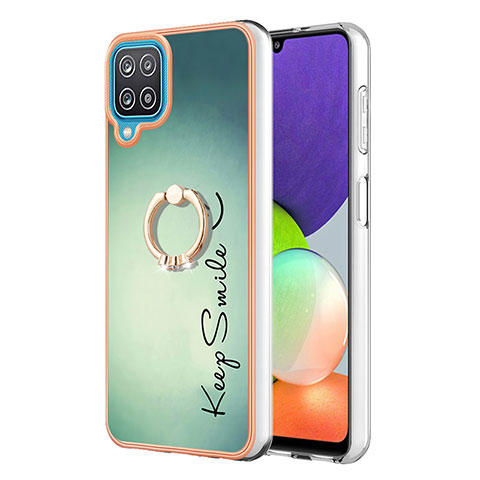 Coque Silicone Motif Fantaisie Souple Couleur Unie Etui Housse avec Support Bague Anneau YB2 pour Samsung Galaxy A12 Nacho Vert