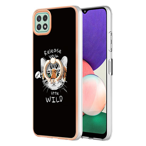 Coque Silicone Motif Fantaisie Souple Couleur Unie Etui Housse avec Support Bague Anneau YB2 pour Samsung Galaxy A22 5G Mixte