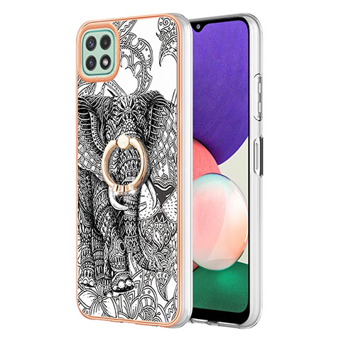 Coque Silicone Motif Fantaisie Souple Couleur Unie Etui Housse avec Support Bague Anneau YB2 pour Samsung Galaxy A22s 5G Gris