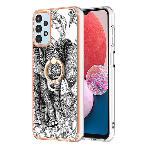 Coque Silicone Motif Fantaisie Souple Couleur Unie Etui Housse avec Support Bague Anneau YB2 pour Samsung Galaxy A23 4G Gris