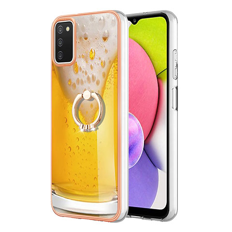 Coque Silicone Motif Fantaisie Souple Couleur Unie Etui Housse avec Support Bague Anneau YB2 pour Samsung Galaxy M02s Jaune