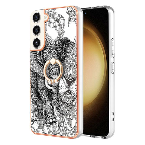 Coque Silicone Motif Fantaisie Souple Couleur Unie Etui Housse avec Support Bague Anneau YB2 pour Samsung Galaxy S22 Plus 5G Gris