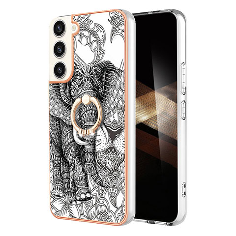 Coque Silicone Motif Fantaisie Souple Couleur Unie Etui Housse avec Support Bague Anneau YB2 pour Samsung Galaxy S24 Plus 5G Gris