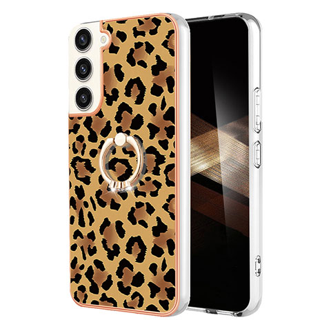 Coque Silicone Motif Fantaisie Souple Couleur Unie Etui Housse avec Support Bague Anneau YB2 pour Samsung Galaxy S24 Plus 5G Marron