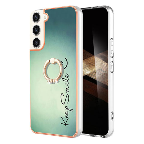 Coque Silicone Motif Fantaisie Souple Couleur Unie Etui Housse avec Support Bague Anneau YB2 pour Samsung Galaxy S24 Plus 5G Vert