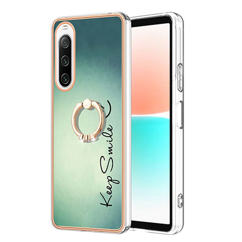 Coque Silicone Motif Fantaisie Souple Couleur Unie Etui Housse avec Support Bague Anneau YB2 pour Sony Xperia 10 IV Vert