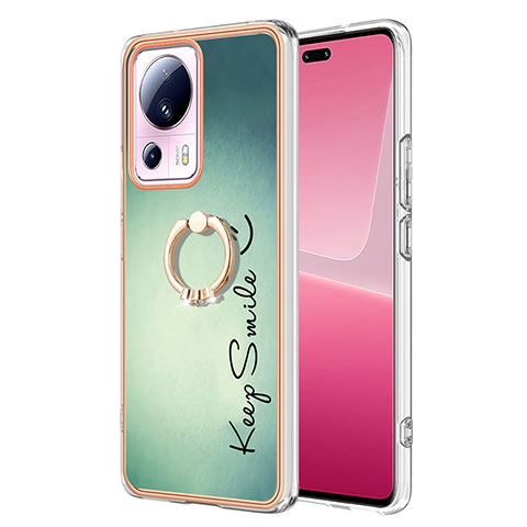 Coque Silicone Motif Fantaisie Souple Couleur Unie Etui Housse avec Support Bague Anneau YB2 pour Xiaomi Mi 12 Lite NE 5G Vert