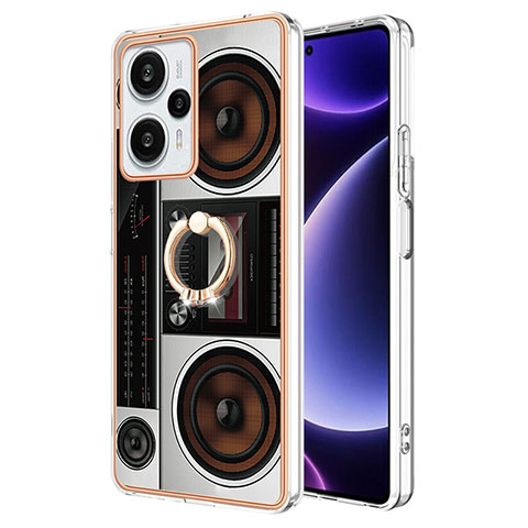 Coque Silicone Motif Fantaisie Souple Couleur Unie Etui Housse avec Support Bague Anneau YB2 pour Xiaomi Poco F5 5G Colorful