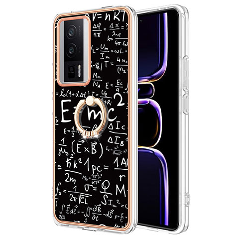 Coque Silicone Motif Fantaisie Souple Couleur Unie Etui Housse avec Support Bague Anneau YB2 pour Xiaomi Poco F5 Pro 5G Noir