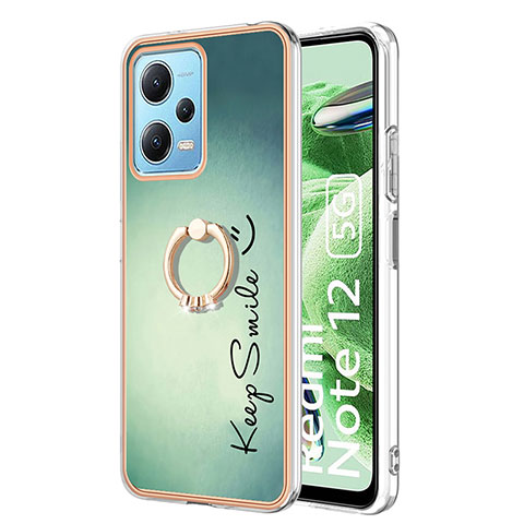 Coque Silicone Motif Fantaisie Souple Couleur Unie Etui Housse avec Support Bague Anneau YB2 pour Xiaomi Poco X5 5G Vert