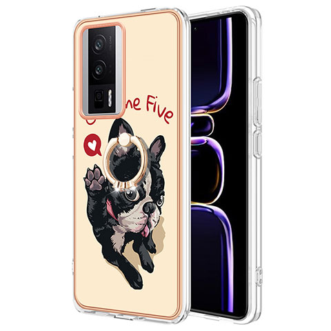 Coque Silicone Motif Fantaisie Souple Couleur Unie Etui Housse avec Support Bague Anneau YB2 pour Xiaomi Redmi K60 Pro 5G Kaki