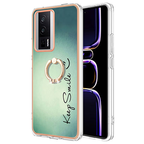 Coque Silicone Motif Fantaisie Souple Couleur Unie Etui Housse avec Support Bague Anneau YB2 pour Xiaomi Redmi K60 Pro 5G Vert