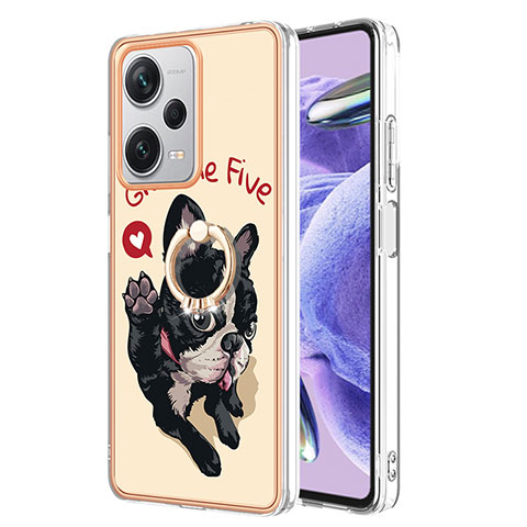 Coque Silicone Motif Fantaisie Souple Couleur Unie Etui Housse avec Support Bague Anneau YB2 pour Xiaomi Redmi Note 12 Explorer Kaki