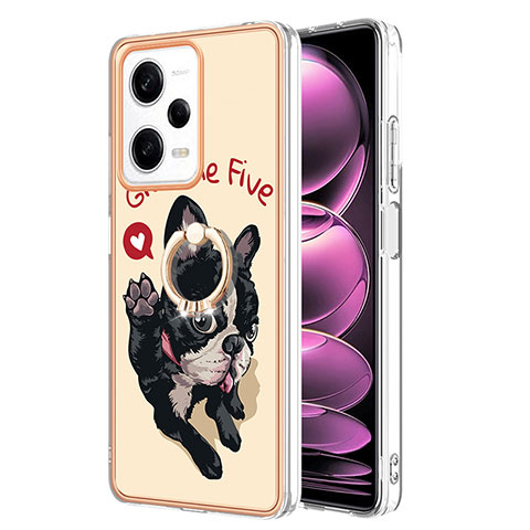 Coque Silicone Motif Fantaisie Souple Couleur Unie Etui Housse avec Support Bague Anneau YB2 pour Xiaomi Redmi Note 12 Pro 5G Kaki