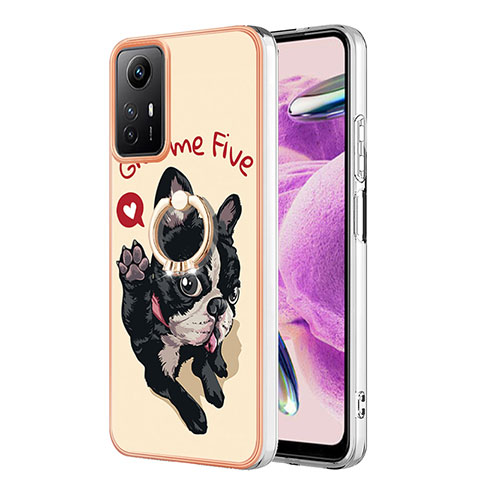 Coque Silicone Motif Fantaisie Souple Couleur Unie Etui Housse avec Support Bague Anneau YB2 pour Xiaomi Redmi Note 12S Kaki