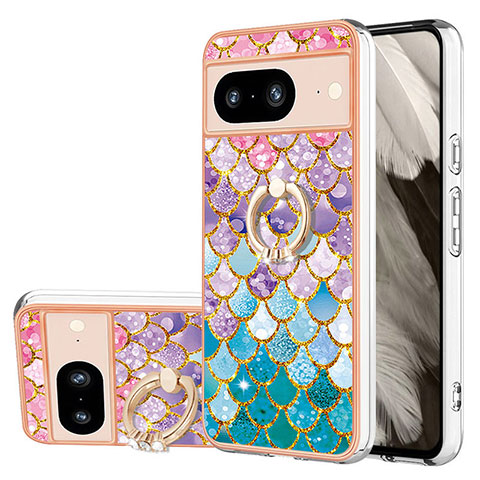 Coque Silicone Motif Fantaisie Souple Couleur Unie Etui Housse avec Support Bague Anneau YB3 pour Google Pixel 8 5G Colorful