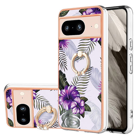 Coque Silicone Motif Fantaisie Souple Couleur Unie Etui Housse avec Support Bague Anneau YB3 pour Google Pixel 8 5G Violet