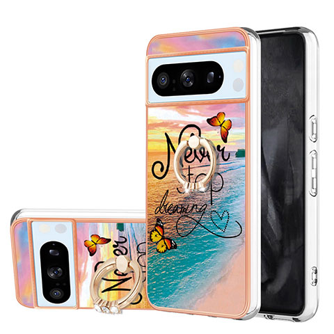 Coque Silicone Motif Fantaisie Souple Couleur Unie Etui Housse avec Support Bague Anneau YB3 pour Google Pixel 8 Pro 5G Mixte