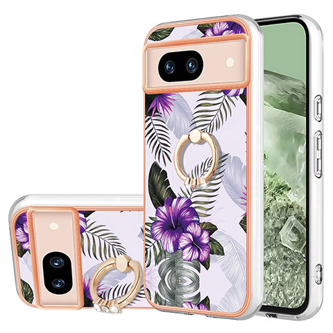 Coque Silicone Motif Fantaisie Souple Couleur Unie Etui Housse avec Support Bague Anneau YB3 pour Google Pixel 8a 5G Violet