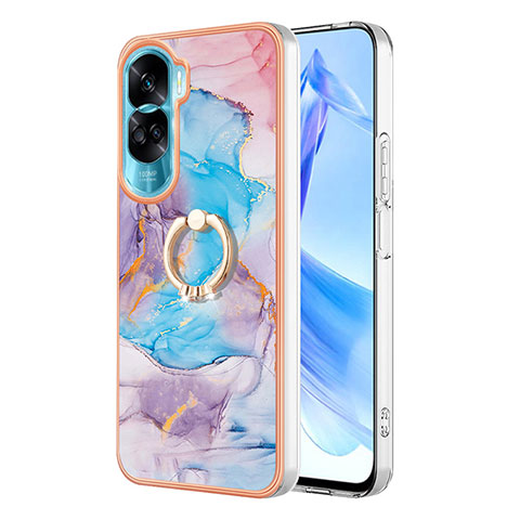 Coque Silicone Motif Fantaisie Souple Couleur Unie Etui Housse avec Support Bague Anneau YB3 pour Huawei Honor 90 Lite 5G Bleu