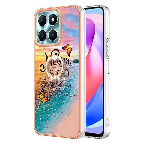 Coque Silicone Motif Fantaisie Souple Couleur Unie Etui Housse avec Support Bague Anneau YB3 pour Huawei Honor X6a Mixte