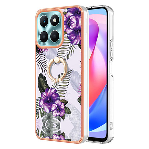 Coque Silicone Motif Fantaisie Souple Couleur Unie Etui Housse avec Support Bague Anneau YB3 pour Huawei Honor X6a Violet