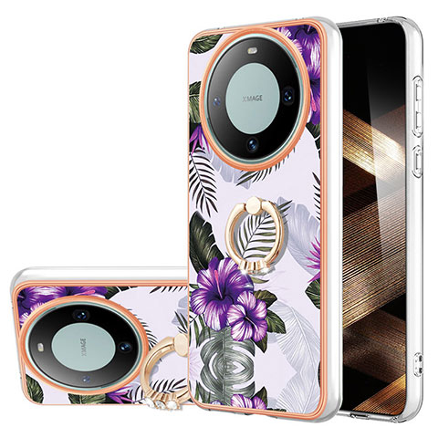 Coque Silicone Motif Fantaisie Souple Couleur Unie Etui Housse avec Support Bague Anneau YB3 pour Huawei Mate 60 Pro Violet