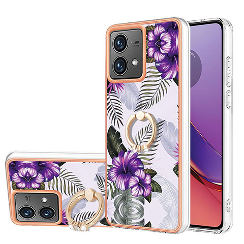 Coque Silicone Motif Fantaisie Souple Couleur Unie Etui Housse avec Support Bague Anneau YB3 pour Motorola Moto G84 5G Violet