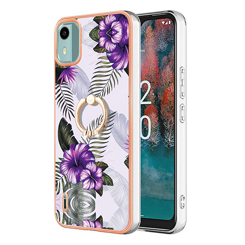 Coque Silicone Motif Fantaisie Souple Couleur Unie Etui Housse avec Support Bague Anneau YB3 pour Nokia C12 Violet