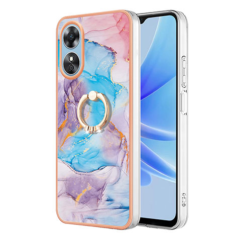 Coque Silicone Motif Fantaisie Souple Couleur Unie Etui Housse avec Support Bague Anneau YB3 pour Oppo A17 Bleu