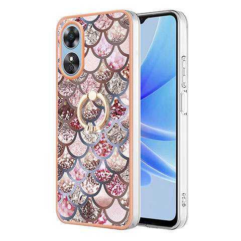 Coque Silicone Motif Fantaisie Souple Couleur Unie Etui Housse avec Support Bague Anneau YB3 pour Oppo A17 Marron