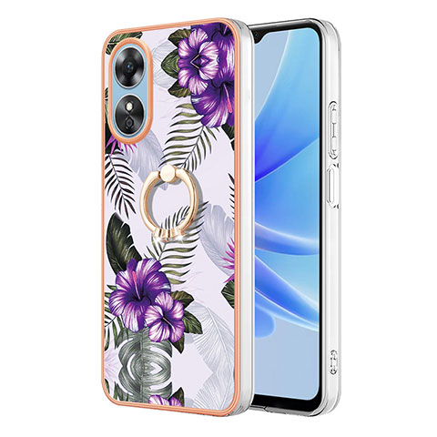 Coque Silicone Motif Fantaisie Souple Couleur Unie Etui Housse avec Support Bague Anneau YB3 pour Oppo A17 Violet