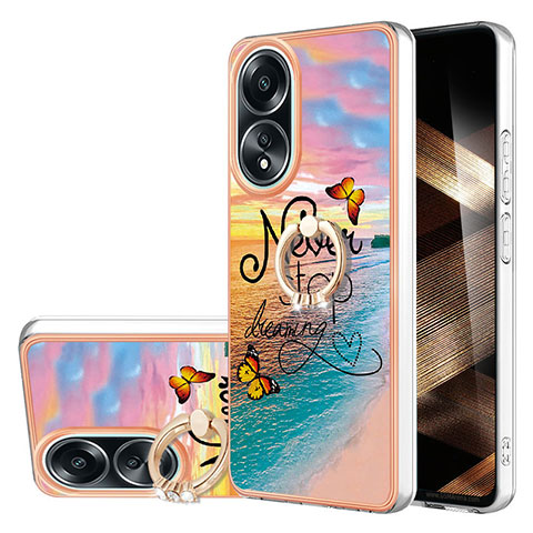 Coque Silicone Motif Fantaisie Souple Couleur Unie Etui Housse avec Support Bague Anneau YB3 pour Oppo A18 Mixte