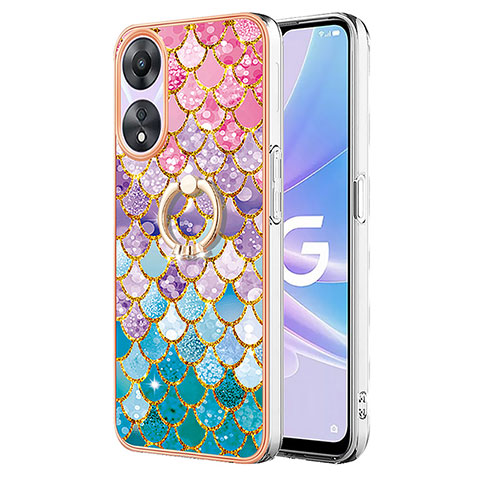 Coque Silicone Motif Fantaisie Souple Couleur Unie Etui Housse avec Support Bague Anneau YB3 pour Oppo A58 5G Colorful