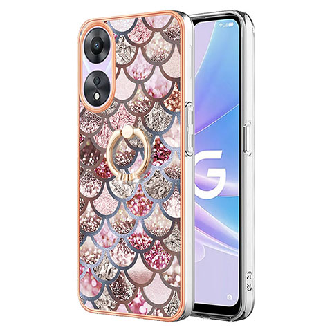 Coque Silicone Motif Fantaisie Souple Couleur Unie Etui Housse avec Support Bague Anneau YB3 pour Oppo A58 5G Marron