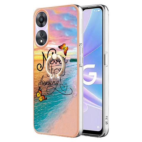 Coque Silicone Motif Fantaisie Souple Couleur Unie Etui Housse avec Support Bague Anneau YB3 pour Oppo A58 5G Mixte