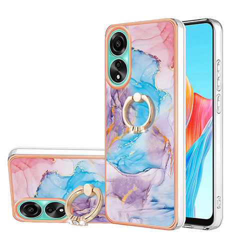 Coque Silicone Motif Fantaisie Souple Couleur Unie Etui Housse avec Support Bague Anneau YB3 pour Oppo A78 4G Bleu