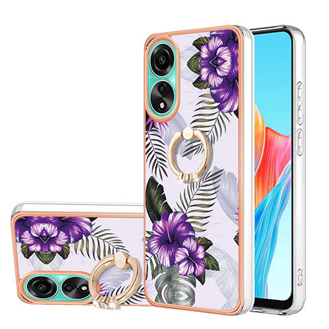 Coque Silicone Motif Fantaisie Souple Couleur Unie Etui Housse avec Support Bague Anneau YB3 pour Oppo A78 4G Violet