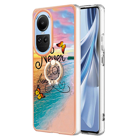 Coque Silicone Motif Fantaisie Souple Couleur Unie Etui Housse avec Support Bague Anneau YB3 pour Oppo Reno10 5G Mixte