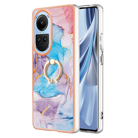 Coque Silicone Motif Fantaisie Souple Couleur Unie Etui Housse avec Support Bague Anneau YB3 pour Oppo Reno10 Pro 5G Bleu