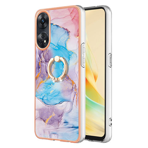 Coque Silicone Motif Fantaisie Souple Couleur Unie Etui Housse avec Support Bague Anneau YB3 pour Oppo Reno8 T 4G Bleu