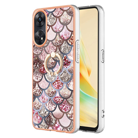 Coque Silicone Motif Fantaisie Souple Couleur Unie Etui Housse avec Support Bague Anneau YB3 pour Oppo Reno8 T 4G Marron