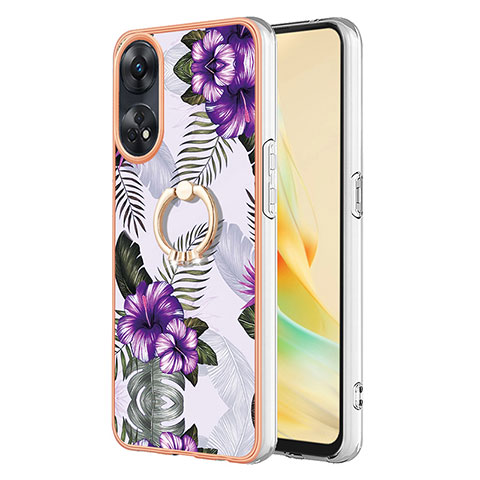 Coque Silicone Motif Fantaisie Souple Couleur Unie Etui Housse avec Support Bague Anneau YB3 pour Oppo Reno8 T 4G Violet