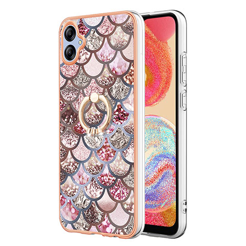 Coque Silicone Motif Fantaisie Souple Couleur Unie Etui Housse avec Support Bague Anneau YB3 pour Samsung Galaxy M04 Marron