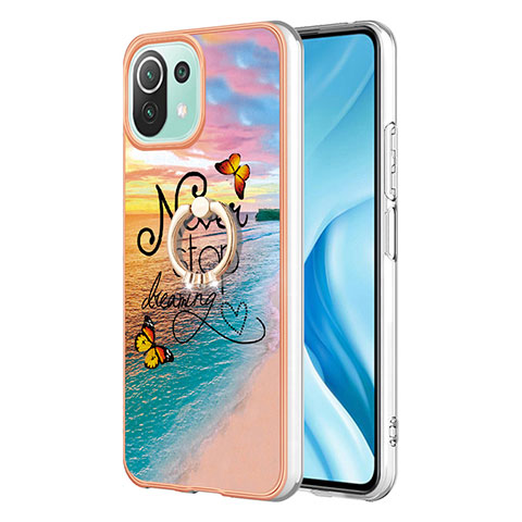 Coque Silicone Motif Fantaisie Souple Couleur Unie Etui Housse avec Support Bague Anneau YB3 pour Xiaomi Mi 11 Lite 5G NE Mixte