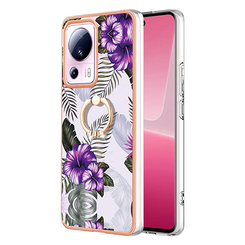 Coque Silicone Motif Fantaisie Souple Couleur Unie Etui Housse avec Support Bague Anneau YB3 pour Xiaomi Mi 13 Lite 5G Violet