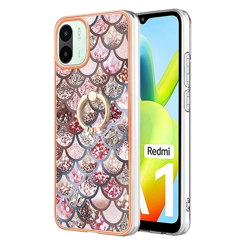 Coque Silicone Motif Fantaisie Souple Couleur Unie Etui Housse avec Support Bague Anneau YB3 pour Xiaomi Poco C50 Marron