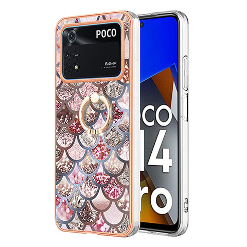 Coque Silicone Motif Fantaisie Souple Couleur Unie Etui Housse avec Support Bague Anneau YB3 pour Xiaomi Poco M4 Pro 4G Marron