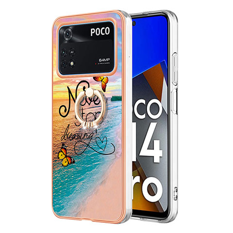 Coque Silicone Motif Fantaisie Souple Couleur Unie Etui Housse avec Support Bague Anneau YB3 pour Xiaomi Poco M4 Pro 4G Mixte